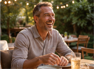 Man enjoying a meal outdoors