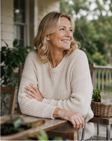 Woman relaxing on her front porch