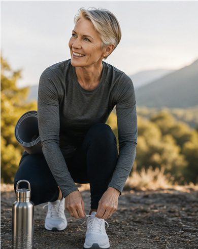 Woman lacing up her shoes before a run