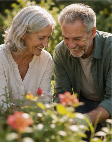 Older couple gardening together