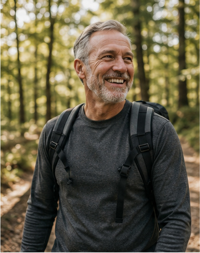 Smiling man out on a hike