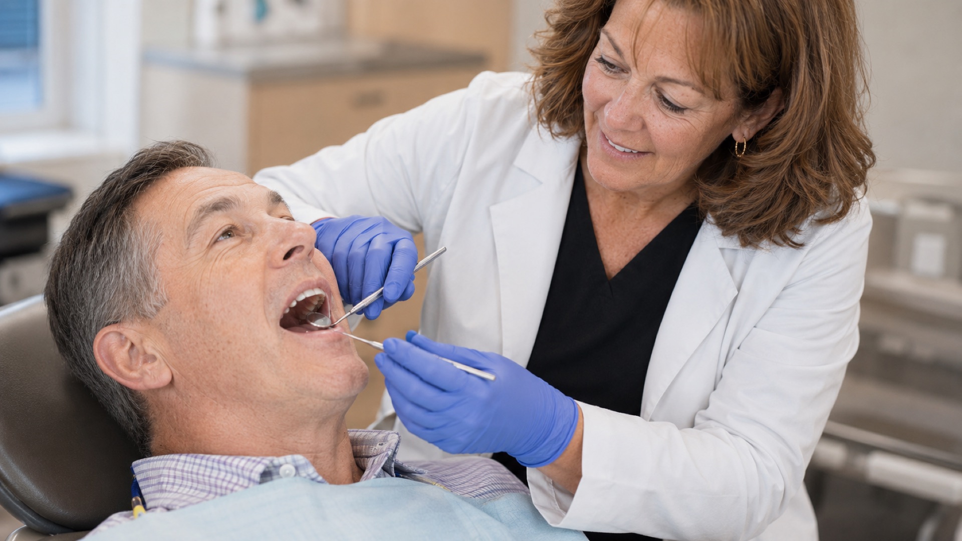 Dr. Tamara Dunlap performing a dental exam at Dunlap Family Dentistry in Johnstown, NY.